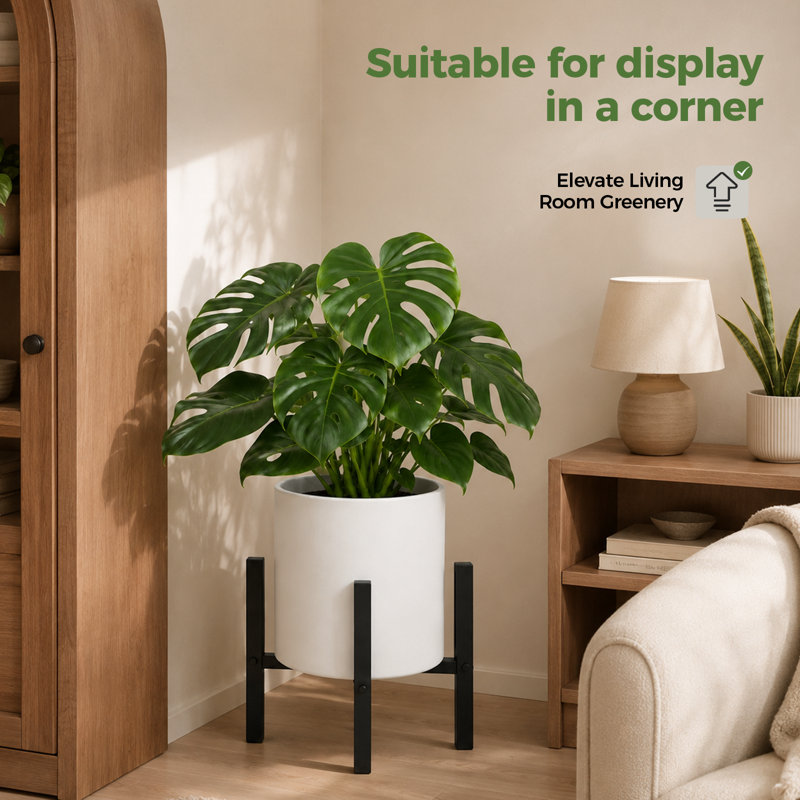 Support à plante réglable en métal noir, support de pot de fleurs robuste pour l'intérieur et l'extérieur de pots de 8 à 12 pouces, présentoir de coin moderne