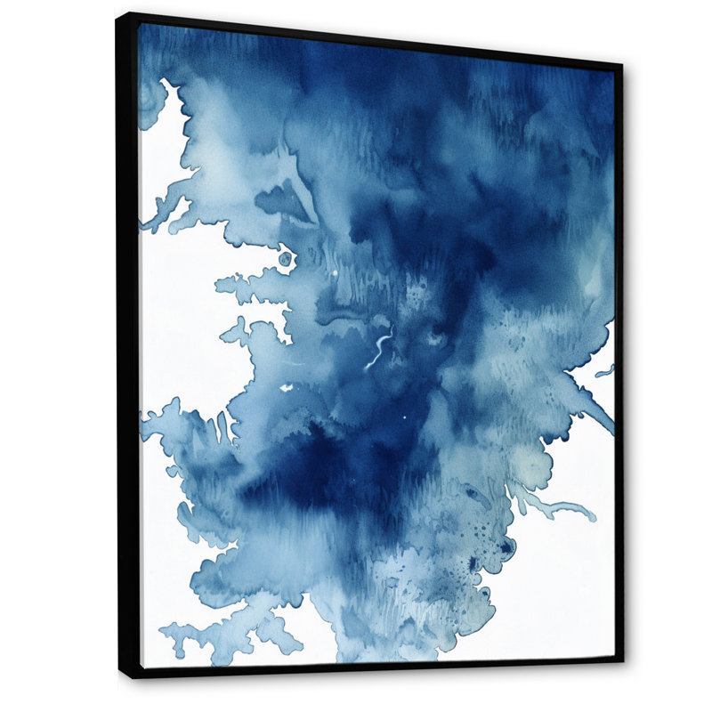 Abstrait bleu classique III, Cadre flottant noir, H 24 po x l 24 po x P 1 po