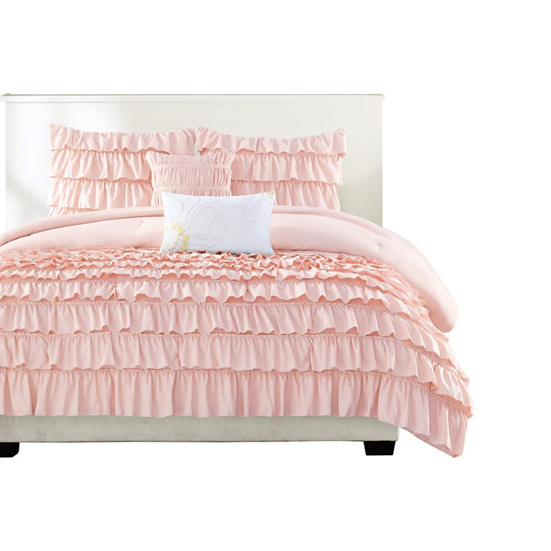 Édredon pour lit simple / simple Blush Blush avec volants et coussins, Édredon simple