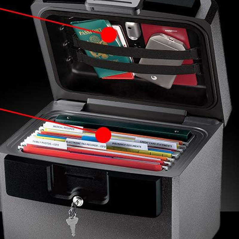 Fireproof and Waterproof Safe,  Built-in Straps For Easy Storage, File Folder and Document Box with Key Lock, Black