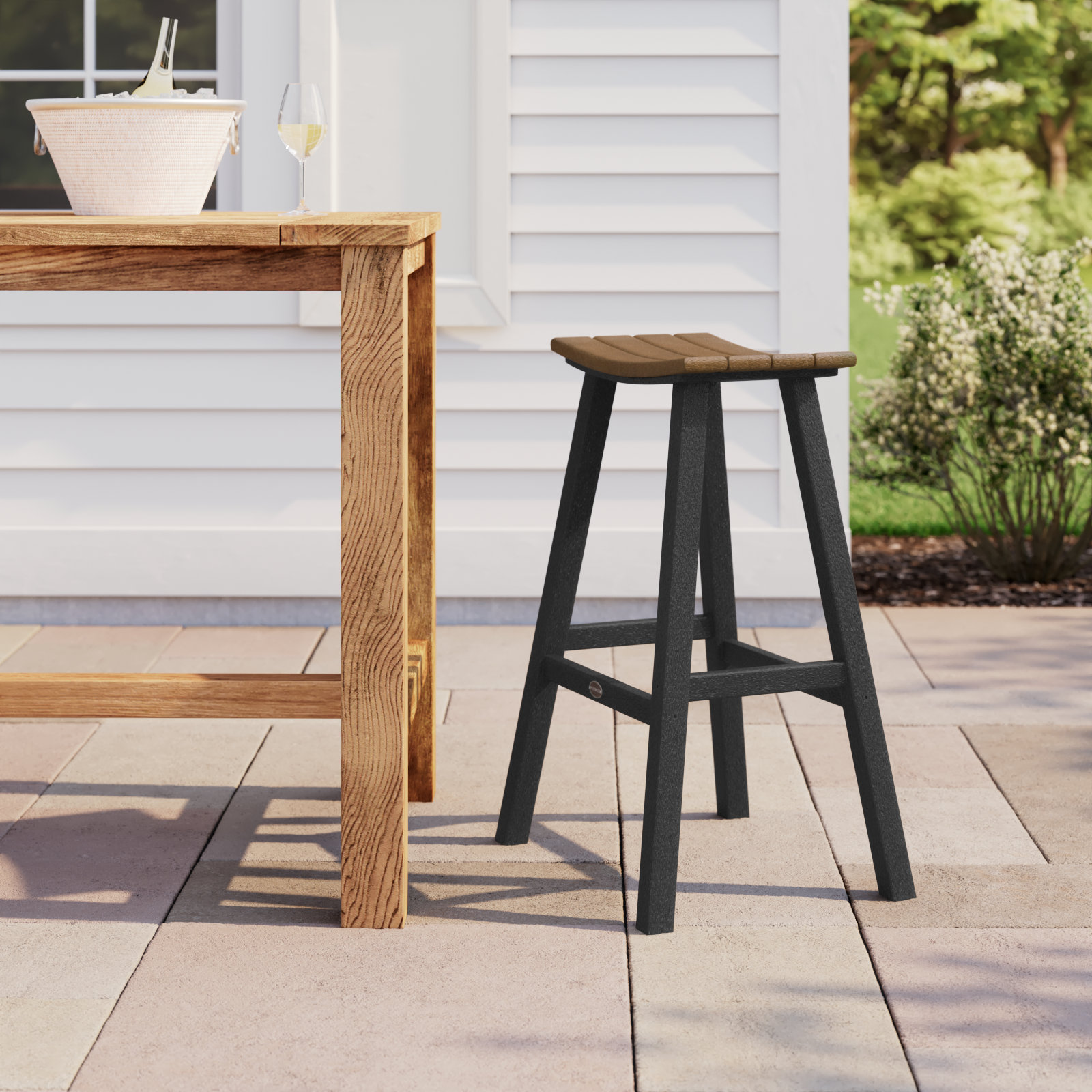 POLYWOOD® Contempo Saddle Bar Stool, Black, Teak