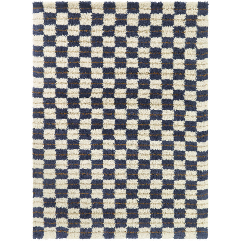 Tapis à poils longs bleu marine Uribe, Rectangle 5 pi 3 po x 7 pi