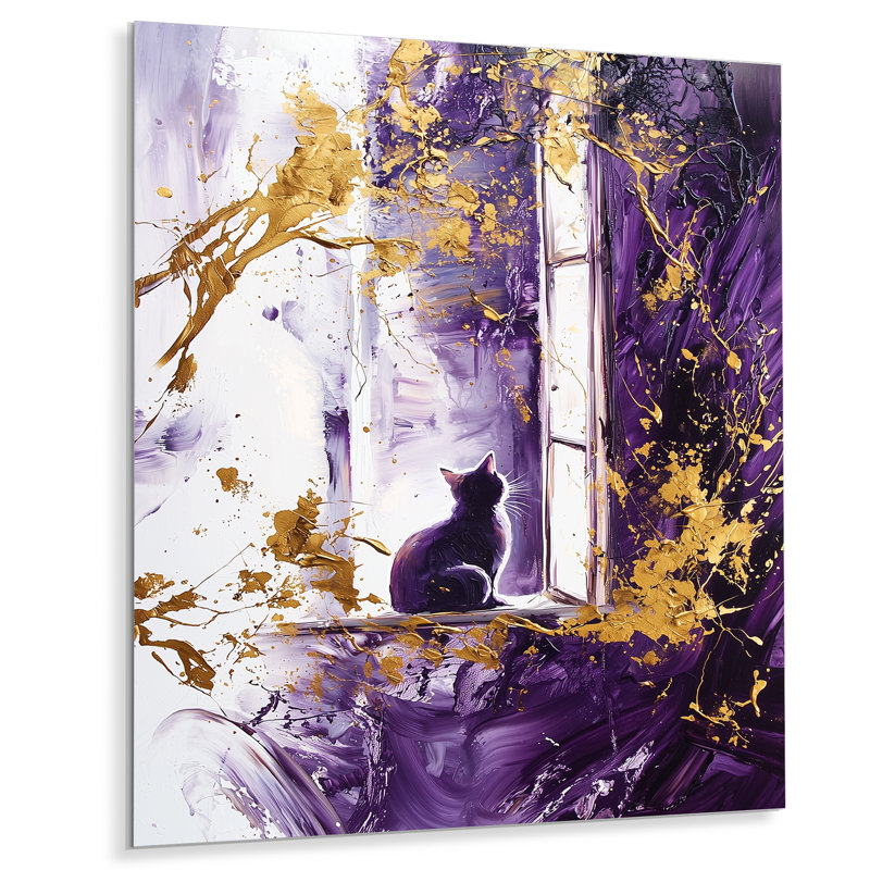 Reproduction d'art moderne en métal, "chat moderne" par la fenêtre II, H 32 po x l 16 po x P 0,84 po