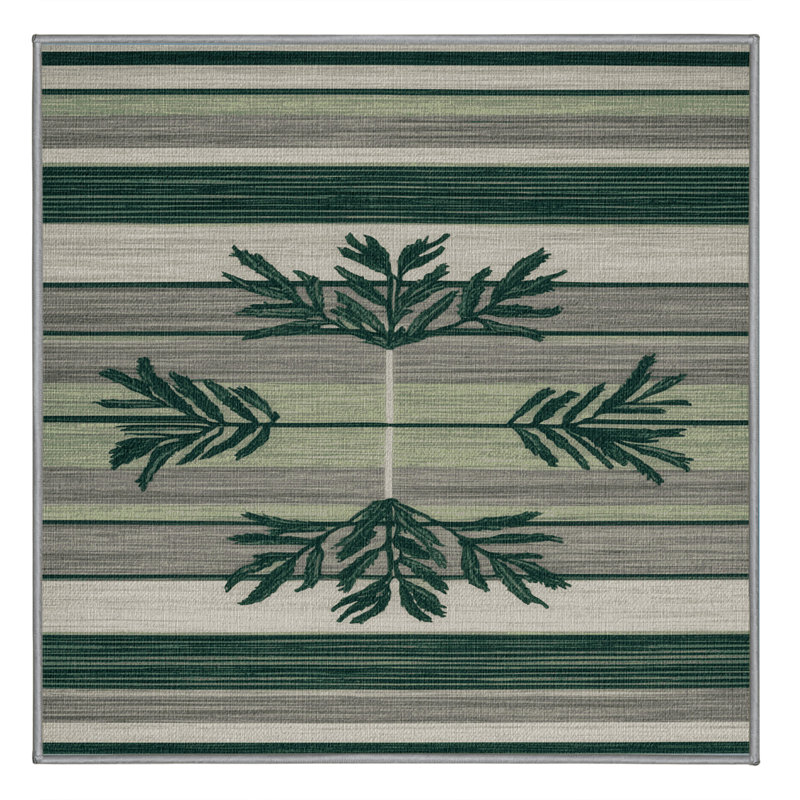Washable Eucalyptus Light Gray Striped Area Rug, Square 8'
