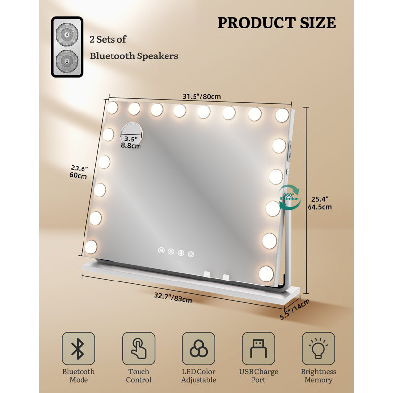 Denas Rectangle Mirror with Hooks, 64.5cm H x 83cm W