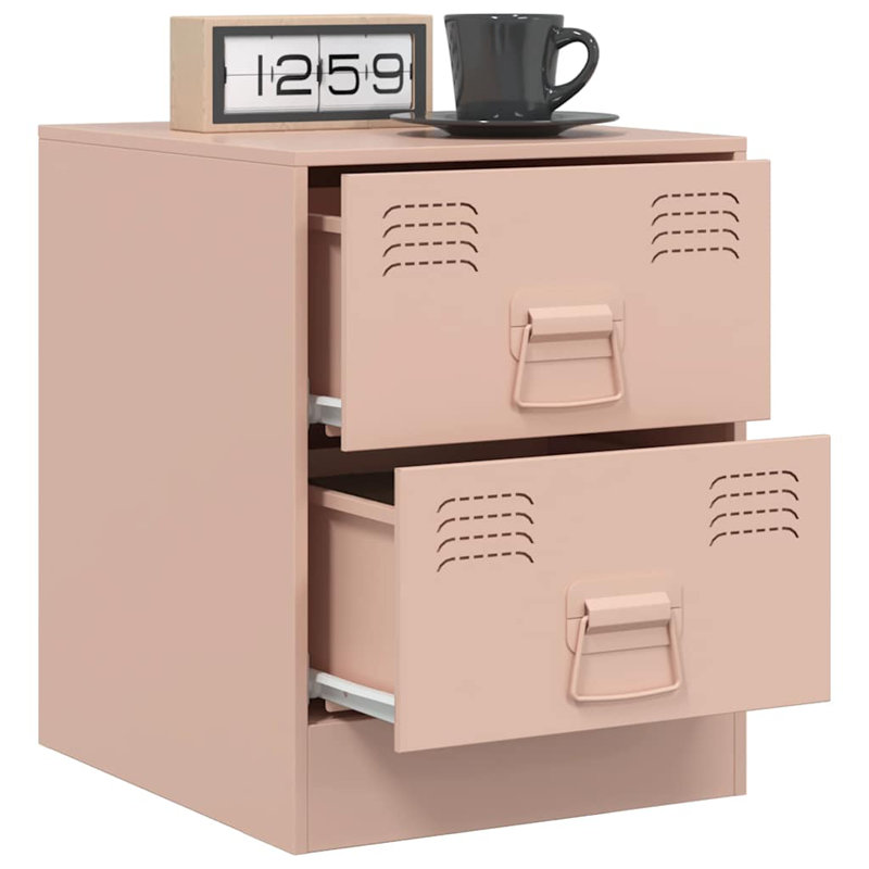 34.5cm W Steel Bedside Table, Set of 2, Pink