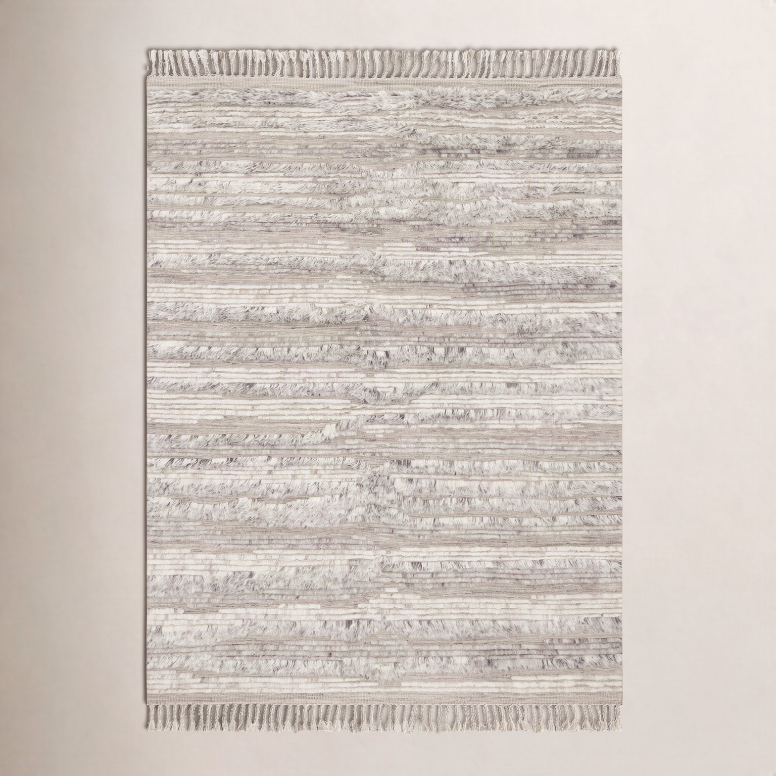 Benjamin Natural Ivory Hand-Knotted Wool Rug, Rectangle 5'6" x 8'6"
