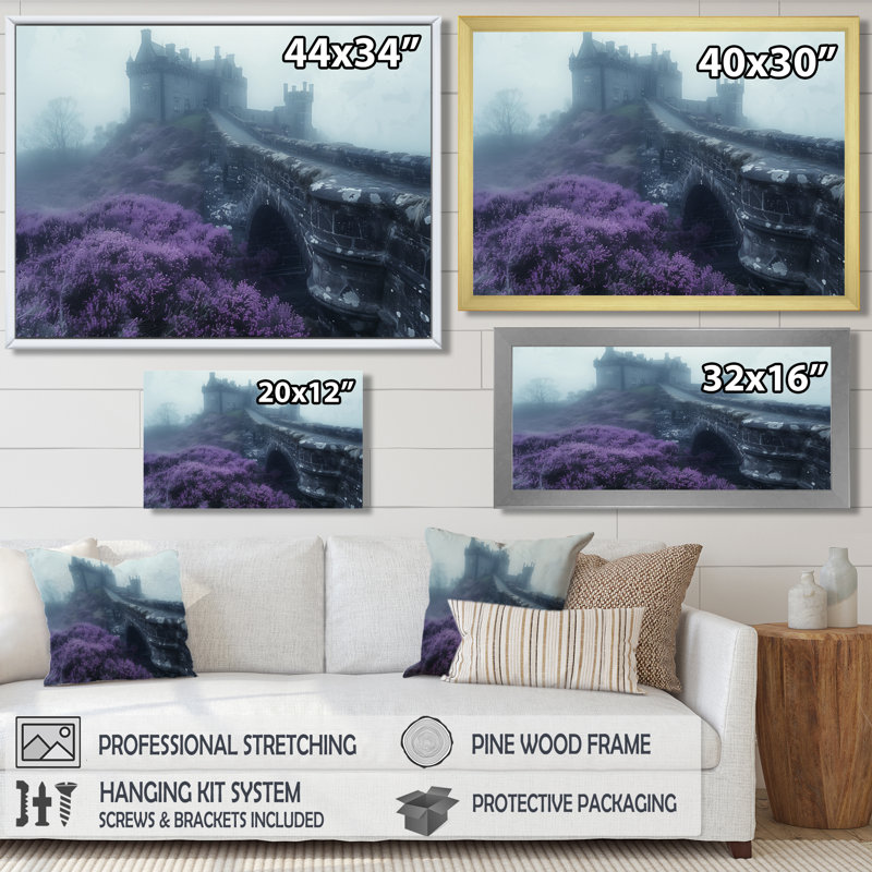 Monochromes de brouillard, château, fleurs en France I - châteaux, impression d'art mural, Toile encadrée noire simple
