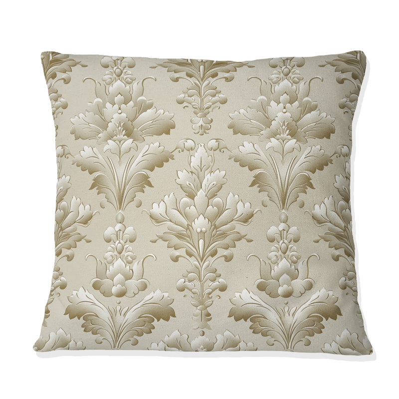 Coussin Beige crème classique à motif damassé I - Modern, H 18 po x l 18 po