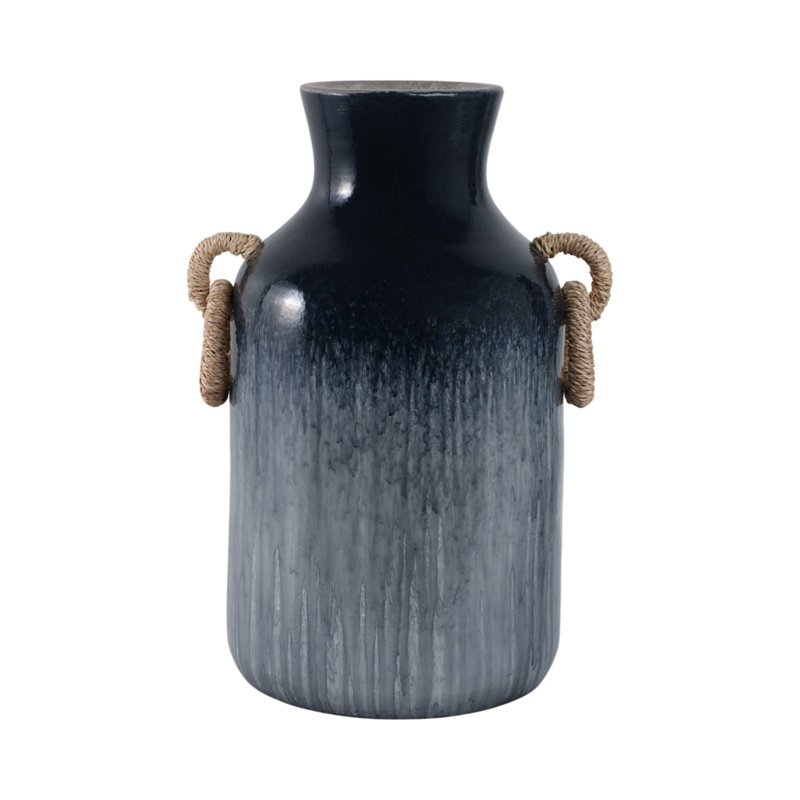 Handmade Pottery/Woven/Clay/Jute Floor Vase, Ombre, Blue, 18"
