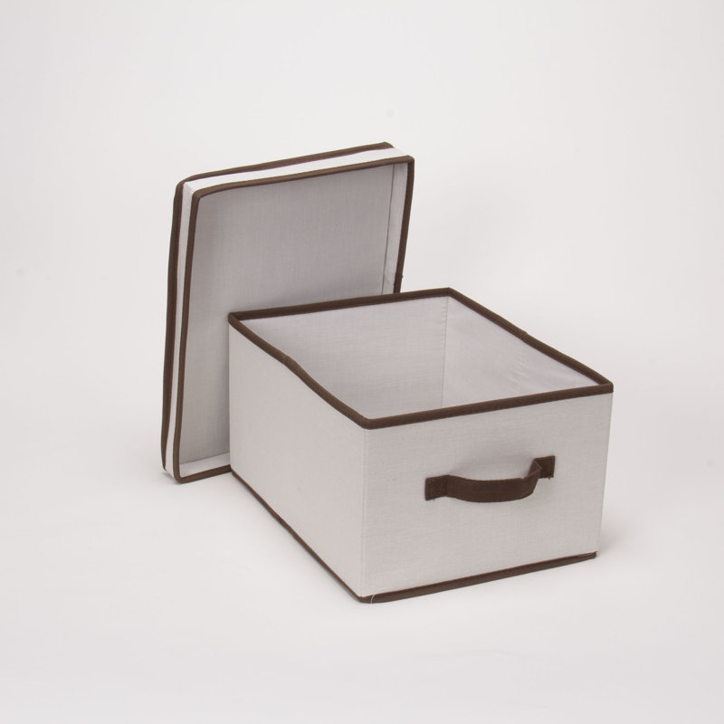 LargeStorageBoxwithLidSoftPoly-CottonCanvaswithReinforcedFrameGenerousStorageCapacityFully-RemovableLidFrontHandleVersatileFoldableandStackablewithCoffeeTrim
