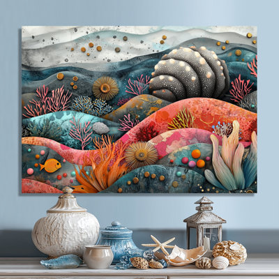 Abstract Aquarium Sea Urchin And Coral Horizon - Sea Urchin Metal Wall Art, Modern Metal Art Print