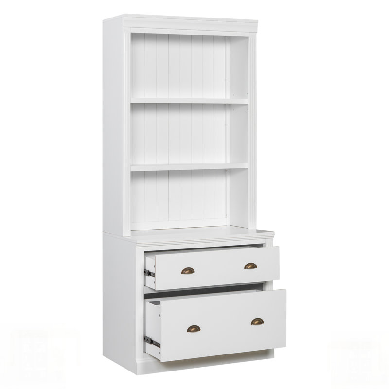 Grande bibliothèque moderne avec éclairage à DEL, 2 tiroirs et 3 tablettes ouvertes pour un rangement et une présentation élégants dans les salons et les bureaux à domicile.
