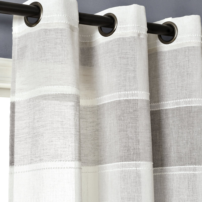 Textured Stripe Sheer Sheer Curtain Pair, Gray