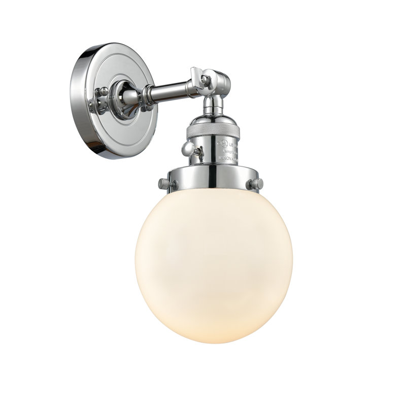Cleorand Armed Sconce, 60 Watt Vintage Incandescent Bulb, Matte White Cased, Polished Chrome