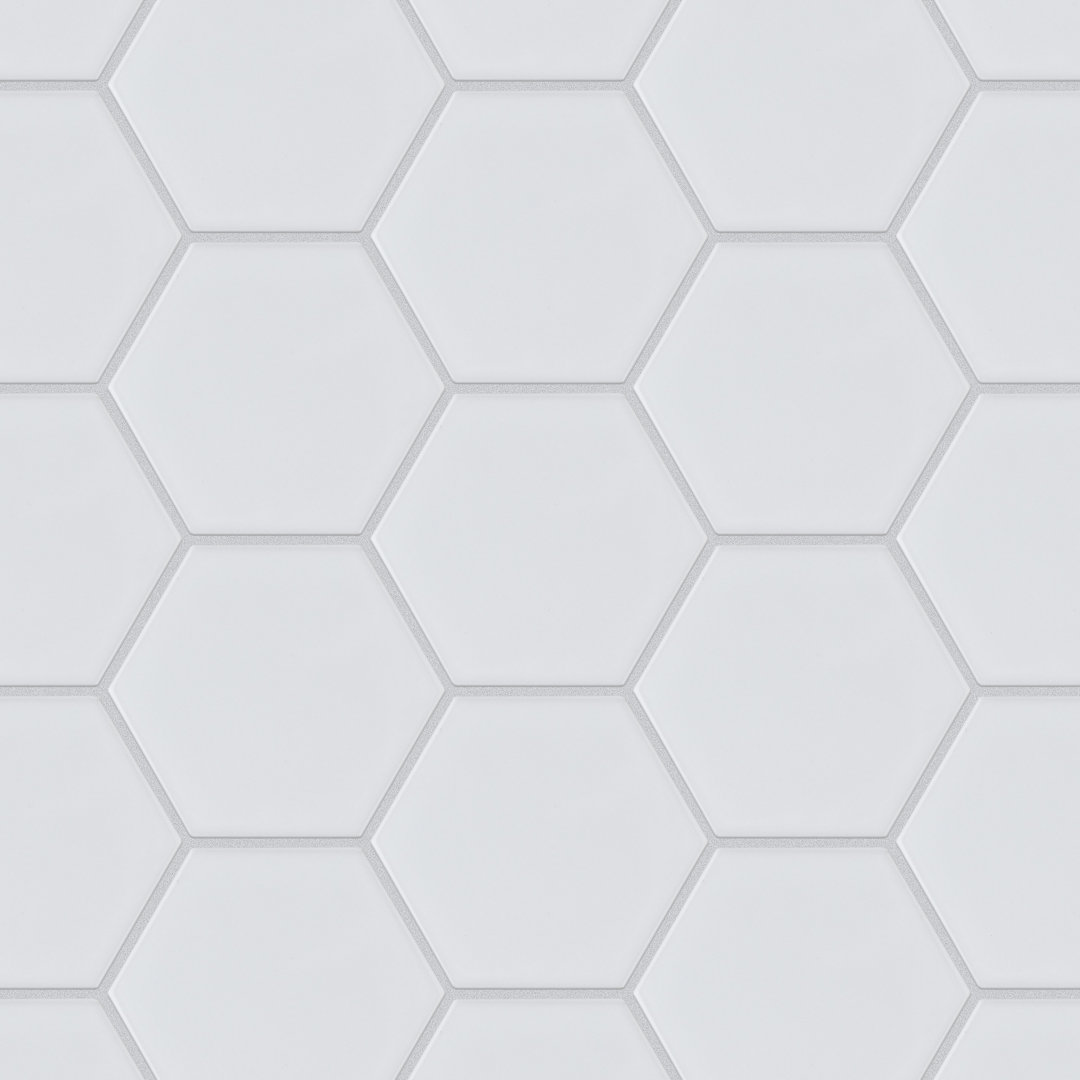 Metro Super 4" Hex Glossy White 10" x 11-1/2" Porcelain Mosaic Floor and Wall Tile Merola Tile