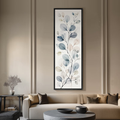Large Framed Canvas Wall Art - Neutral Blue Eucalyptus Botanical Decor - 60"x20", 60"x30"