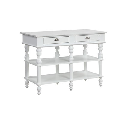 48"White Rubberwood Kitchen Island with Marble‑Style Top