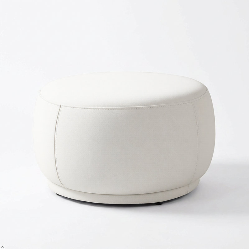 Round Velvet 28" Ottoman Ivory, Ivory