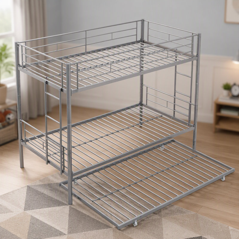 METAL BUNK BED WITH TRUNDLE  SILVER