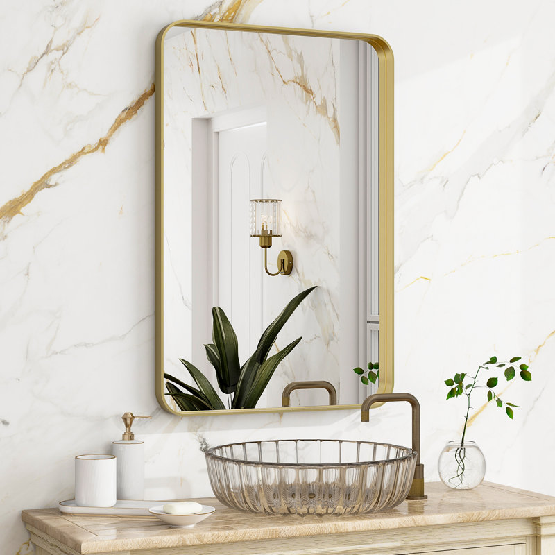 Metal Rectangle Mirror, 35.43" x 23.62", Gold