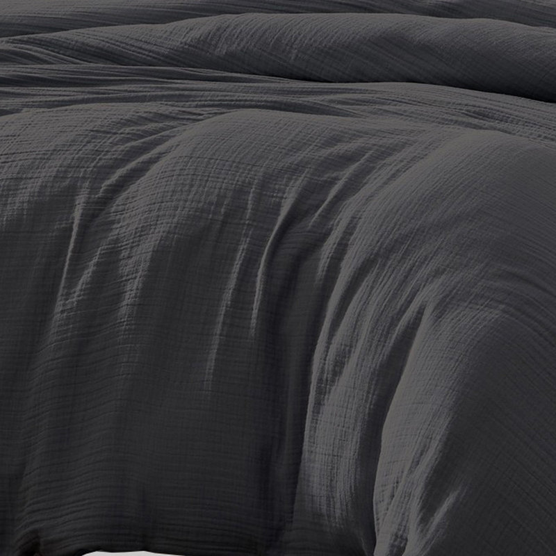 Édredon en microfibre 3 pièces , Édredon pour grand lit + 2 taies décoratives, Noir, noir, noir, noir