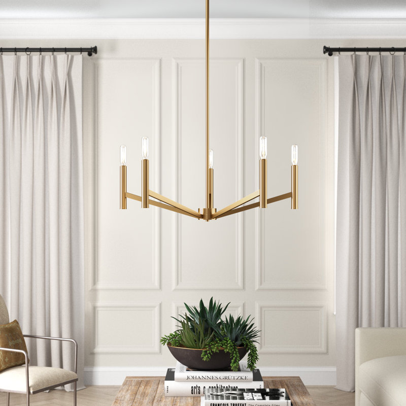 Lustre classique à 5 lumières de style bougie Lovett, Laiton satiné, Non