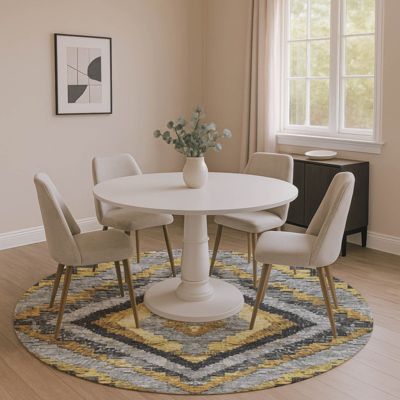 Premium Machine Washable Mayfield AMF1890 Aztec Rug, Round 8'