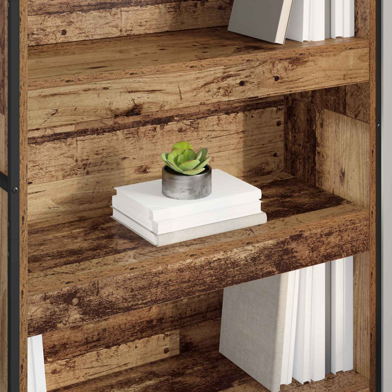 Steel Book Cabinet Bookcase, (5 Shelves) 190cm. H x 80cm. W x 30cm. D, Old Wood