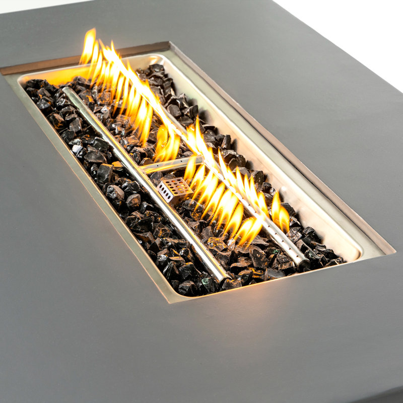 48-Inch Rectangular Concrete Propane/Natural Gas Fire Pit Table With 50000 Output, Push-Button Ignition, Adjustable Flame, Lava Rocks, And Cover Fiber Table, , Push - Button Weather