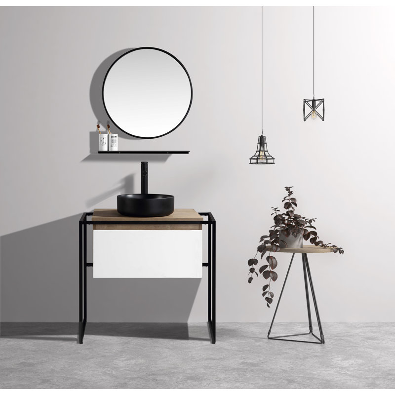 Ensemble de meuble-lavabo simple 32 "avec miroir, Noir / blanc / forêt, Forêt