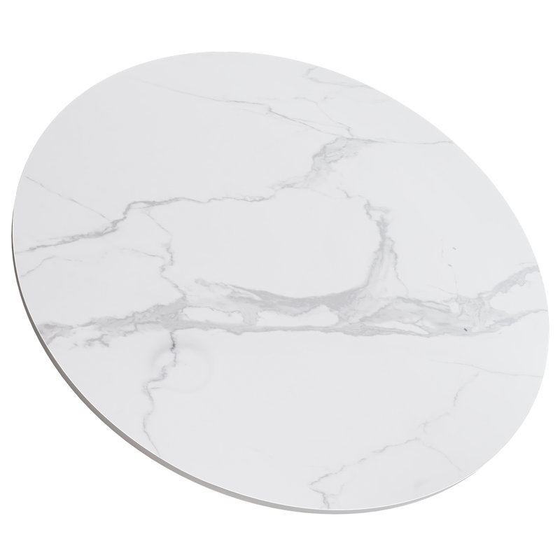 Sintered Stone Round Beveled Edge Table Top, 0.43" H x 35.4" L x 35.4" W, White