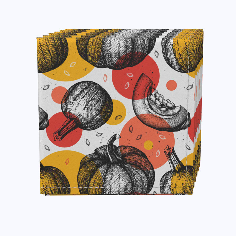 Polyester Floral Square Napkin, Pumpkins and Autumn Dots