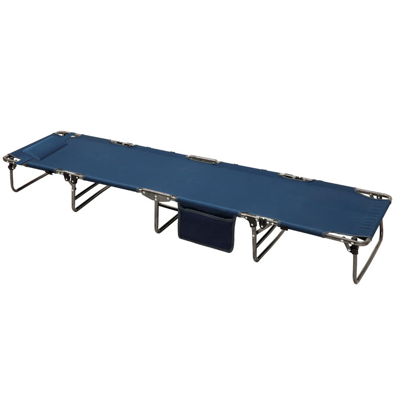 Lit de camping pliant portatif avec lit léger et coussin, Bleu marine