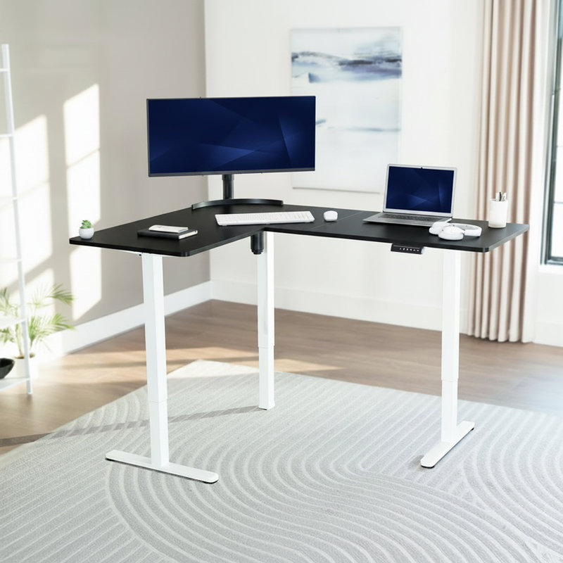 Bureau d'angle électrique VIVO, poste de travail en L, L 63 po x P 47,3 po, Noir / blanc