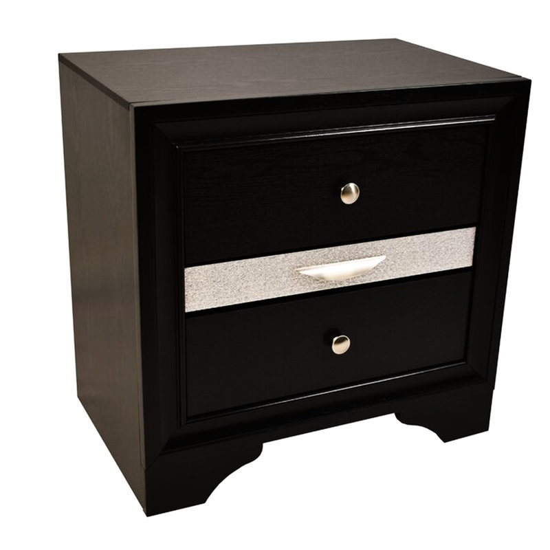 Table de chevet 2 tiroirs pour la chambre à coucher - Bois avec tiroirs élégants, nombreux besoins de rangement, Noir