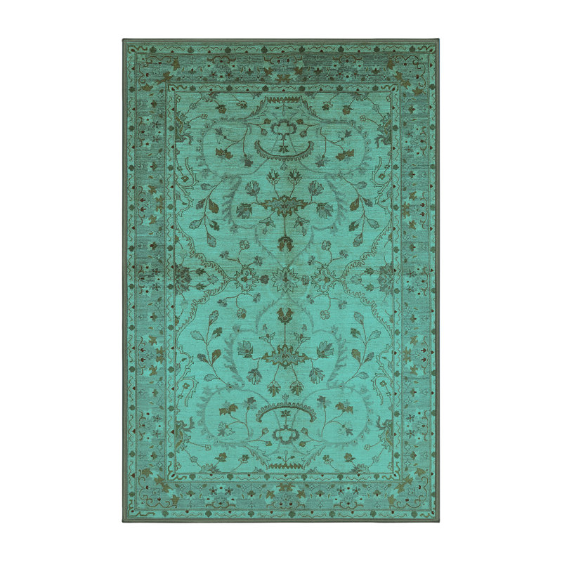 Tapis oriental en laine / polyester tissé à la machine en turquoise / brun, Rectangle 8 pi x 10 pi