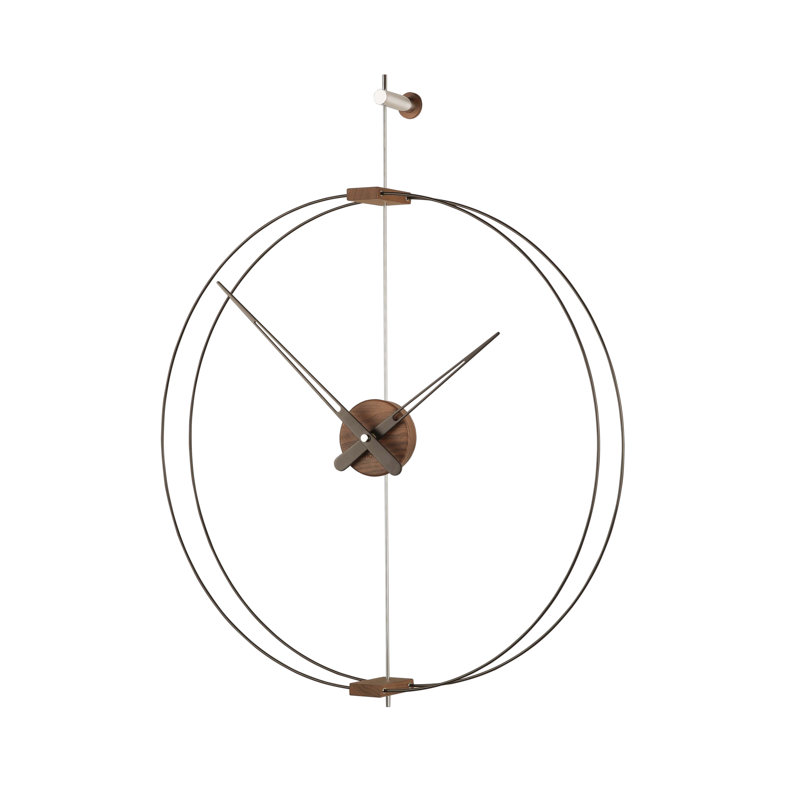 Mini Barcelona Solid Wood,Metal,Fibreglass Analog Wall Clock, Black/Walnut