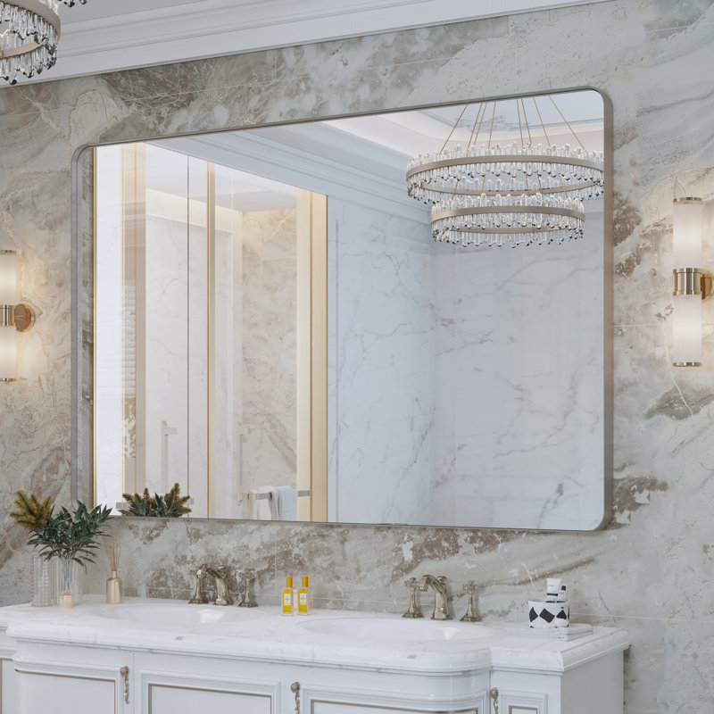 Miroir de salle de bain mural Premium Premium, 40 po x 60 po, Nickel brossé, Rectangulaire