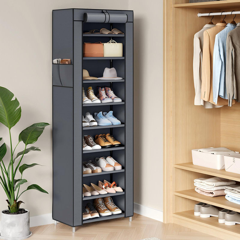9 Tier 40-50 Pairs Shoe Rack, Gray, 63" H x 18.9" W x 11" D