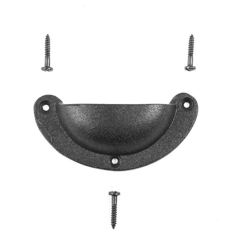 Antique Black Iron Cup Cabinet Pulls with Mounting Hardware, Set of 10