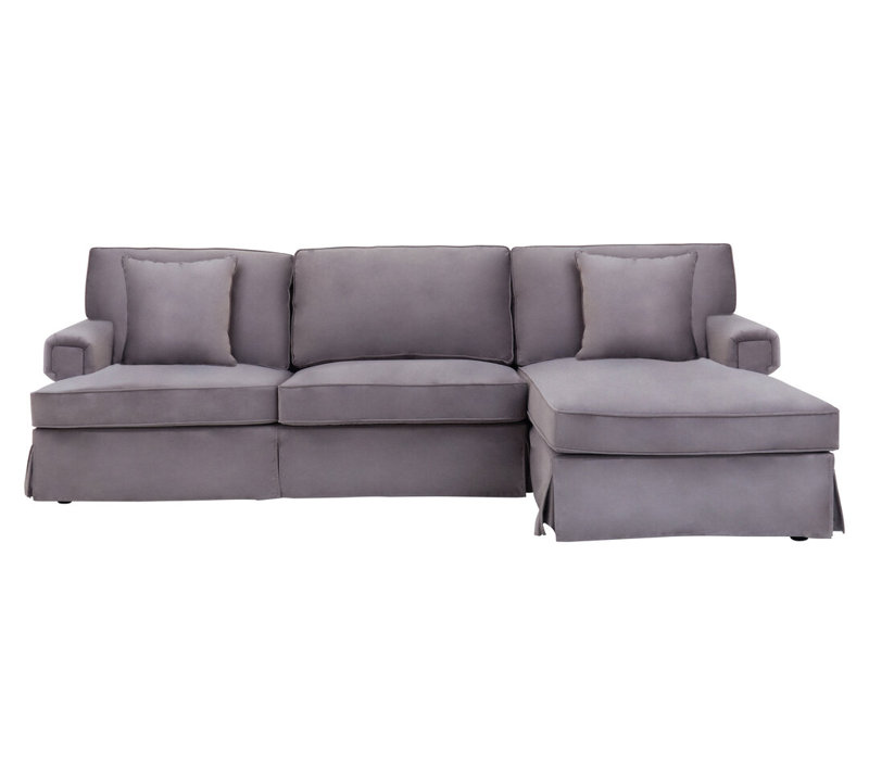 4 Seater Velvet Sofa & Chaise, Grey