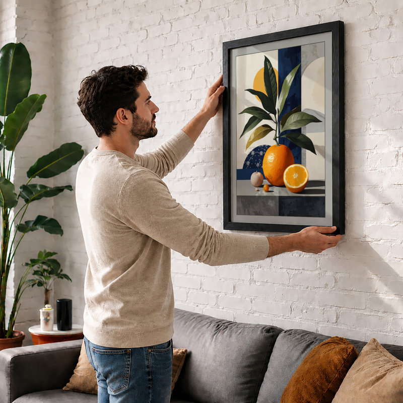 Citrus and Stripes Modern - Framed Print, A4 - 29.7 x 21.0 cm, White
