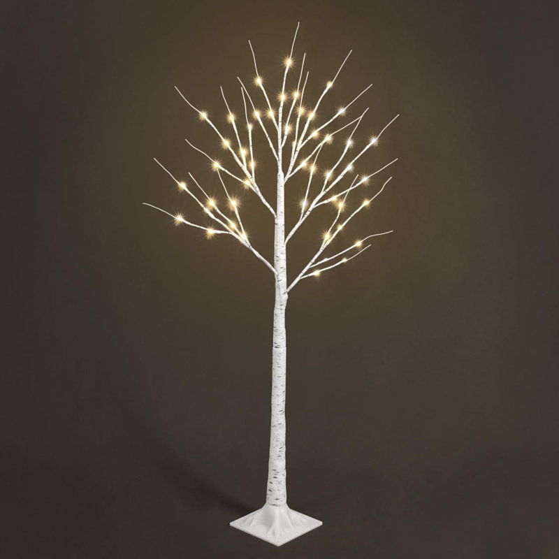 CAPHAUS Full White Pre-lit Birch Tree w/ LED Lights, Light Up Tree, Full Artificial White Twig Tree w/ Warm White Lights for Festival Decoration Indoor, Multiple Sizes