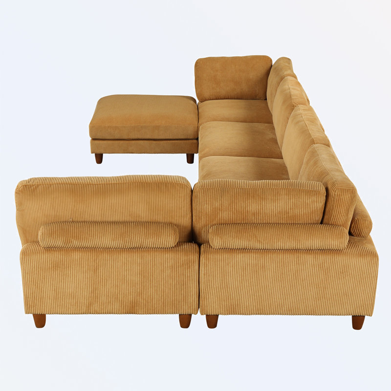 Canapé modulaire en L avec repose-pieds Rozana, Mélange de polyester jaune