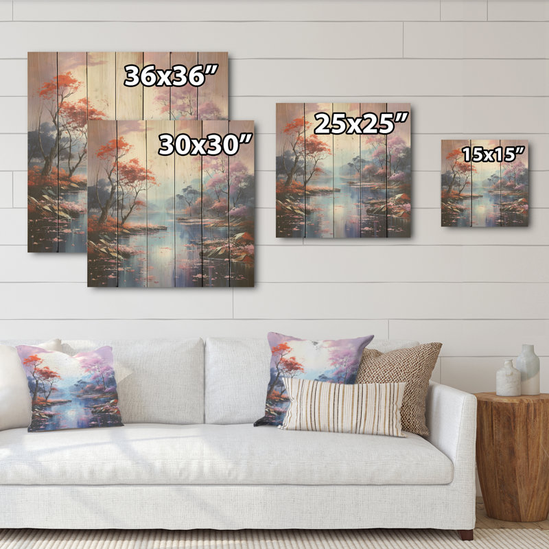 «Mystical Lakes Charm», art mural en bois sur bois de pin naturel, H 36 po x l 36 po