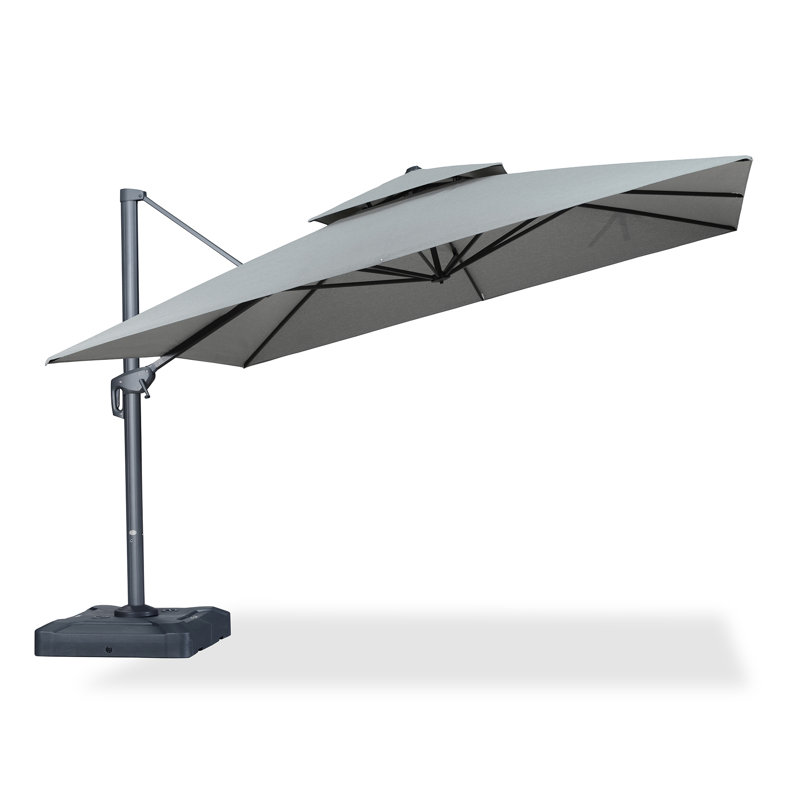 Parasol de patio extérieur en porte-à-faux carré 12 pi, gris galet, Gris clair