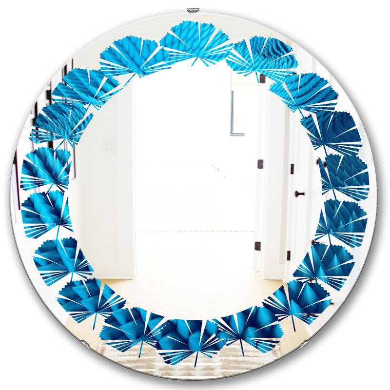 Miroir mural Coastal, H 23,6 po x l 23,6 po, Vague avec motif floral indien Batik II