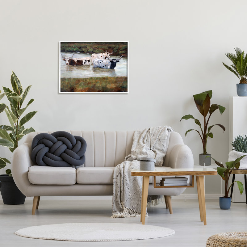 Étang de Longhorn, H 24 po x l 30 po x P 1,5 po, Giclée encadrée blanc bord de mer