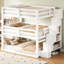 Lit superposé triple double, blanc, escalier de rangement, conception séparée, pin de haute qualité, construction solide stable et facile à installer-129996420